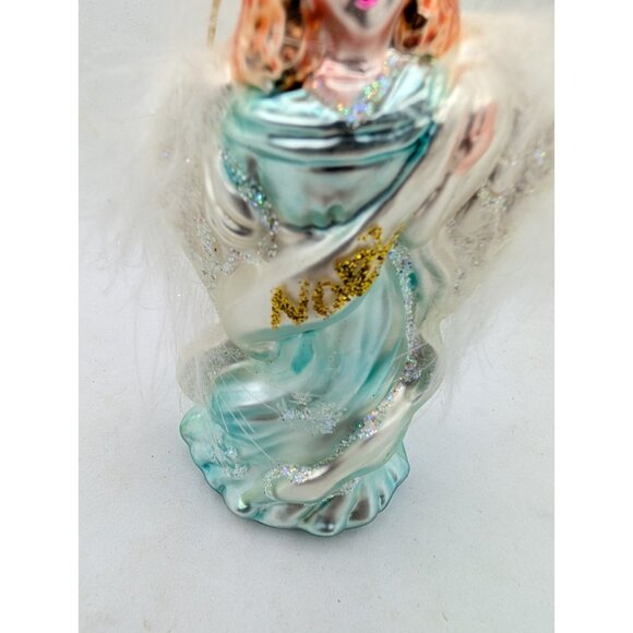 Vtg. Best Santa Christmas Ornament Angel 'NOEL' Glass Angel faux Feathers 5.25” - Picture 9 of 15